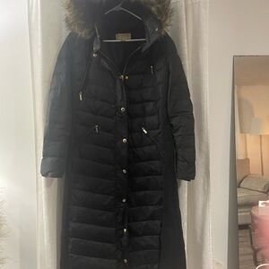 Michael Kors Women's Black Quilted Coat with Fur Hood